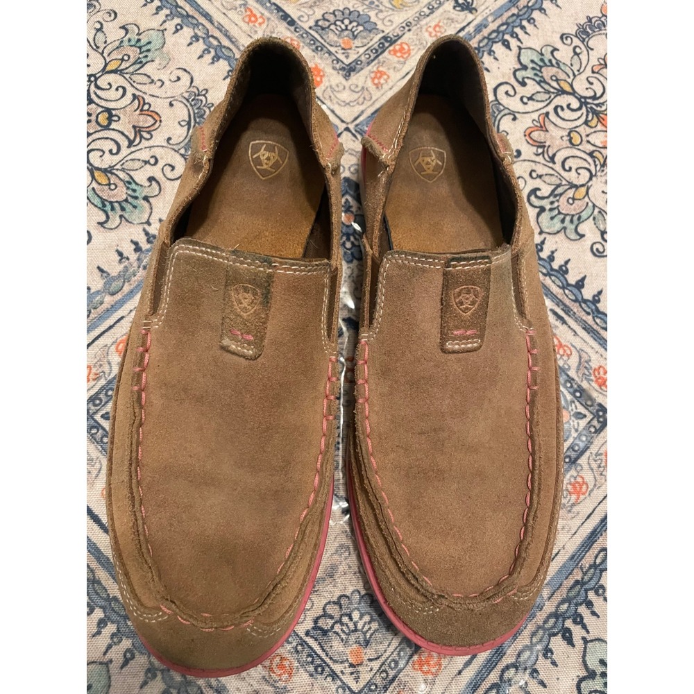 Ariat Cruiser Womens Brown Suede Pink Stitch Slip On Loafers Shoes 10023023